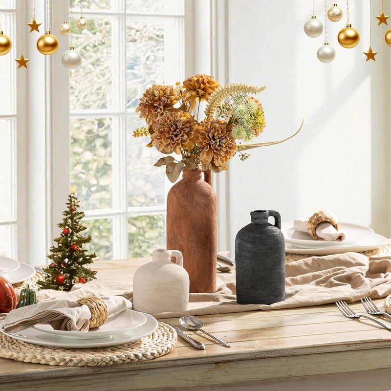Vanselia Ceramic Vase Home Table Decor - Flower Vase Set of 3 Living Room Kitchen Decorations Farmhouse Modern Rustic Vases Decorative Centerpiece for Shelf Bedroom Office Bathroom Dining Coffee Desk - Image 4