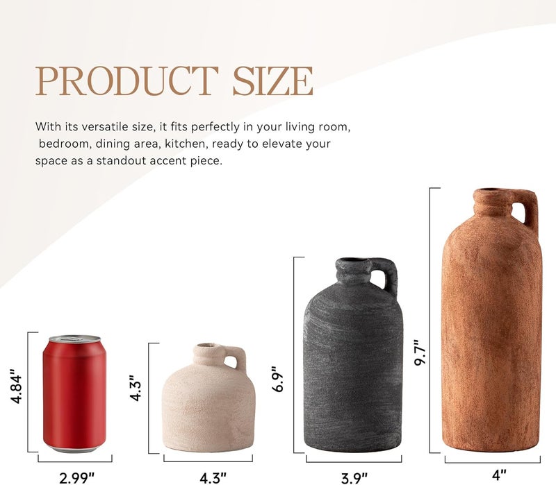Vanselia Ceramic Vase Home Table Decor - Flower Vase Set of 3 Living Room Kitchen Decorations Farmhouse Modern Rustic Vases Decorative Centerpiece for Shelf Bedroom Office Bathroom Dining Coffee Desk - Image 2