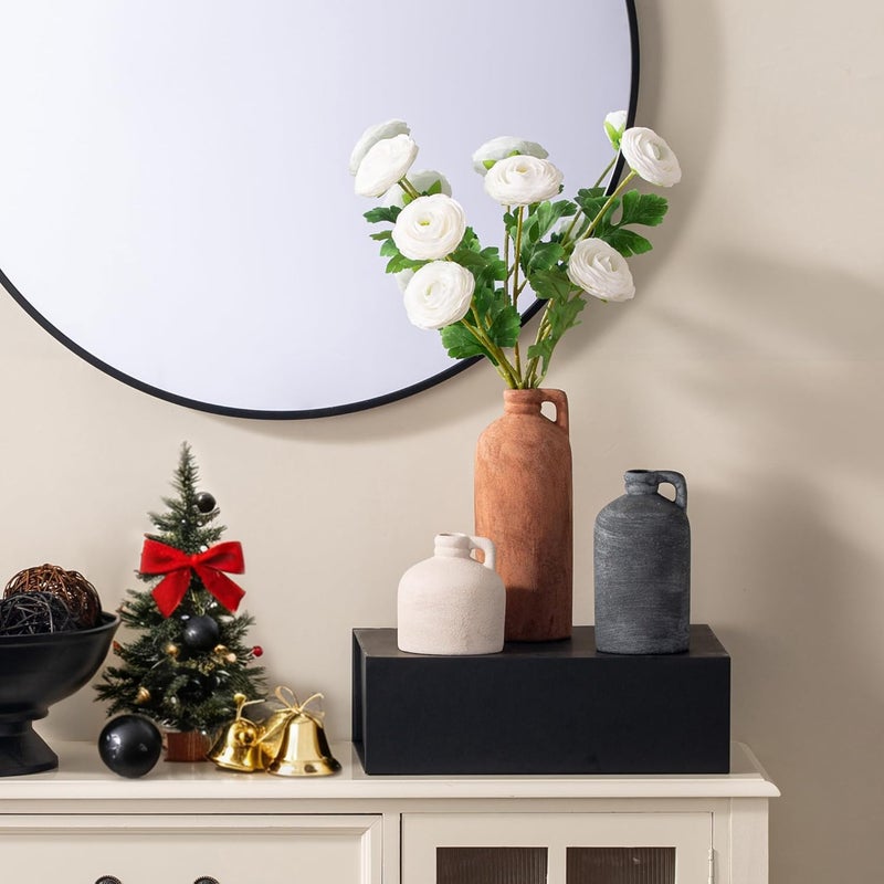 Vanselia Ceramic Vase Home Table Decor - Flower Vase Set of 3 Living Room Kitchen Decorations Farmhouse Modern Rustic Vases Decorative Centerpiece for Shelf Bedroom Office Bathroom Dining Coffee Desk - Image 5