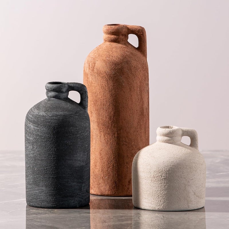 Vanselia Ceramic Vase Home Table Decor - Flower Vase Set of 3 Living Room Kitchen Decorations Farmhouse Modern Rustic Vases Decorative Centerpiece for Shelf Bedroom Office Bathroom Dining Coffee Desk - Image 1