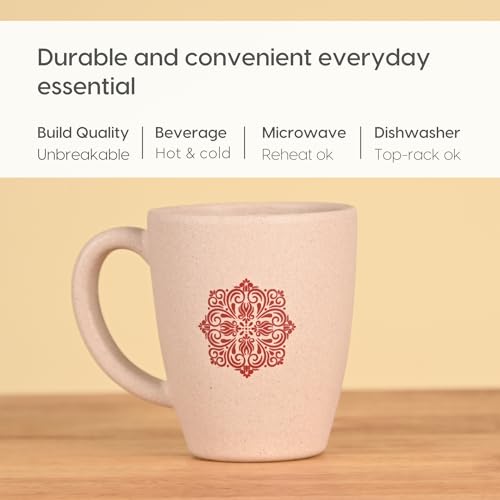 Eha Earth-Friendly Wedding Gifts for Couple | Gifts Made with Rice Husk Biocomposite | Mandala Printed Mug and Coasters Set of 2, Keychain, Loopac Box | 300 ml | Sand Castle - Image 5