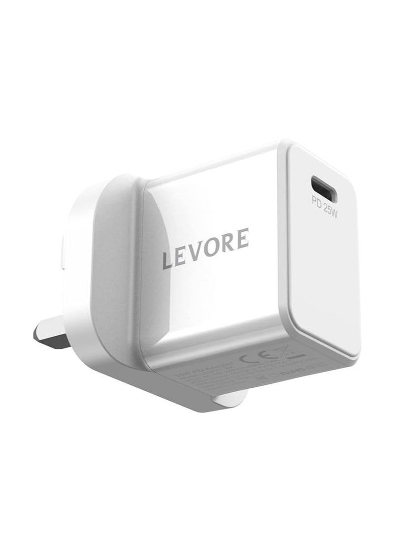 ليفور شاحن حائط ليفور 25 وات 1XUSB-C، محول شحن سريع لتوصيل الطاقة - أبيض - Image 1