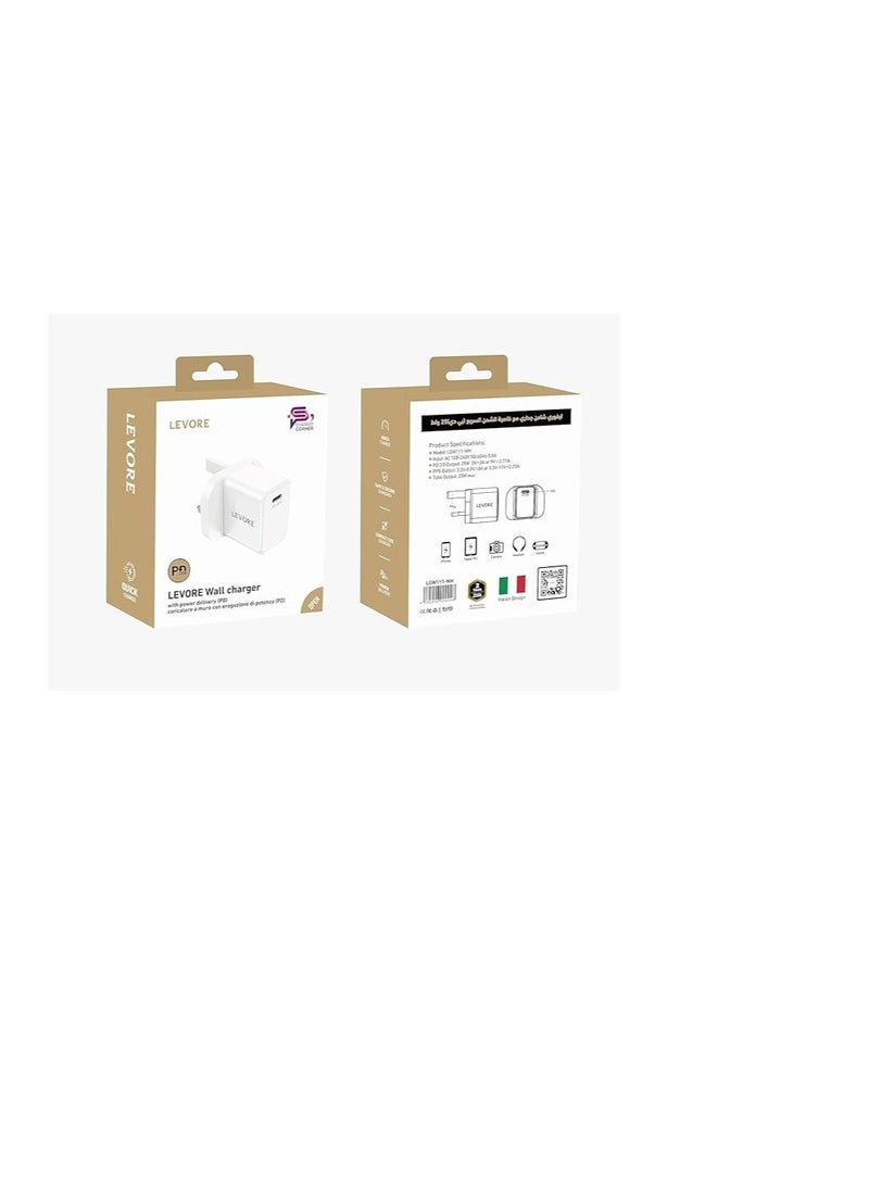 ليفور شاحن حائط ليفور 25 وات 1XUSB-C، محول شحن سريع لتوصيل الطاقة - أبيض - Image 5