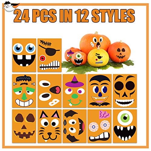 Funnlot Halloween Pumpkin Decorating Kit Crafts Face Stickers Halloween Pumpkin Decor Stickers Jack O Lantern Stickers Pumpkin Stickers for Kids Halloween Party Favors 24 Sheet - Image 3