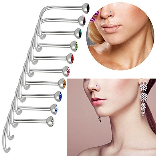 Rbenxia 20G 316L Nose Studs Rings 2.2MM Rhinestone Stainless Steel Nose Body Piercing Rings 10 Pcs Random Color for Unisex - Image 5