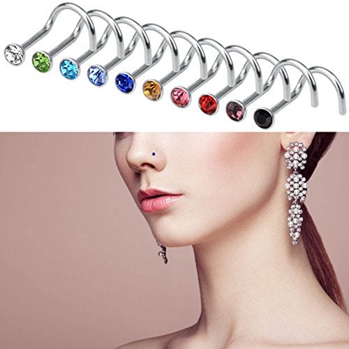 Rbenxia 20G 316L Nose Studs Rings 2.2MM Rhinestone Stainless Steel Nose Body Piercing Rings 10 Pcs Random Color for Unisex - Image 3