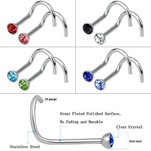 Rbenxia 20G 316L Nose Studs Rings 2.2MM Rhinestone Stainless Steel Nose Body Piercing Rings 10 Pcs Random Color for Unisex - Image 2