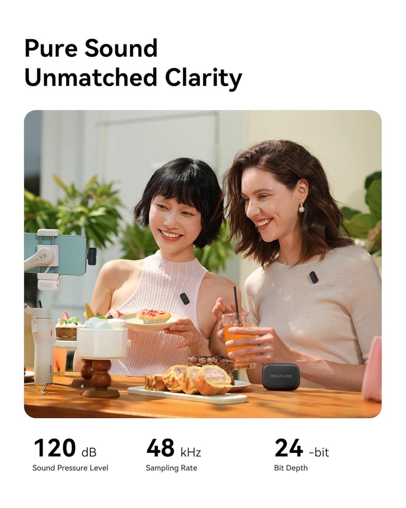 Hollyland ميكروفون صغير لاسلكي مغناطيسي: ميكروفون لارك A1 ميني ديو اللاسلكي لهواتف iPhone15/16/iPad/أندرويد مع إلغاء الضوضاء 3 مستويات، 200م نقل لمحتوى بودكاست يوتيوب وفلوغ - Image 2
