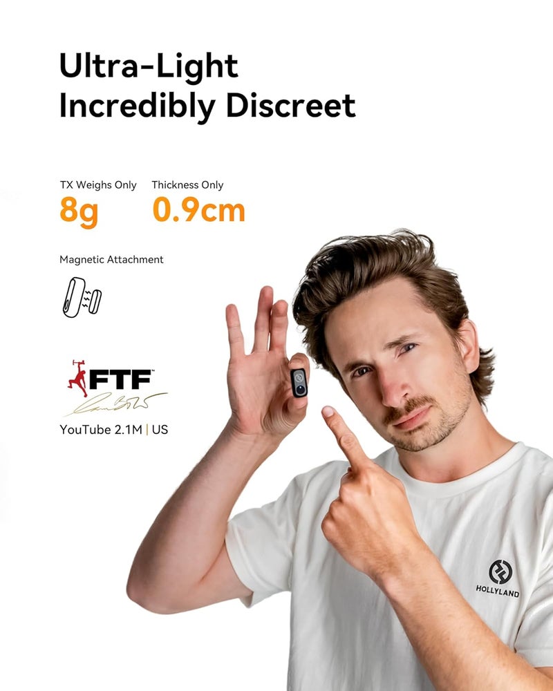 Hollyland ميكروفون صغير لاسلكي مغناطيسي: ميكروفون لارك A1 ميني ديو اللاسلكي لهواتف iPhone15/16/iPad/أندرويد مع إلغاء الضوضاء 3 مستويات، 200م نقل لمحتوى بودكاست يوتيوب وفلوغ - Image 4
