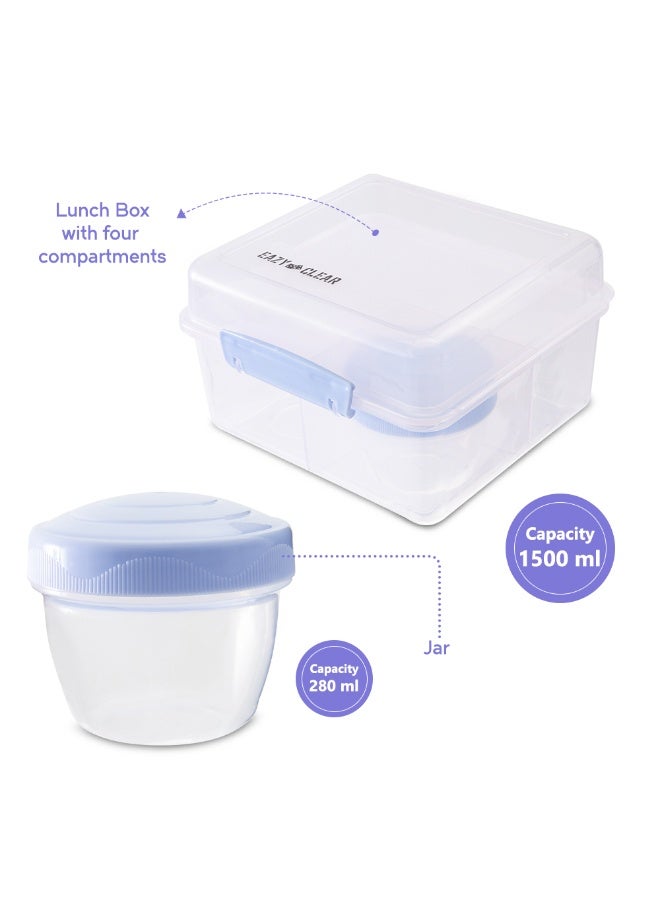 Eazy Kids All in One Lunch & Sandwich Box with Food Jar 1780ml – Leakproof 4-Compartment Lunch Box for Kids, Grey - Image 4