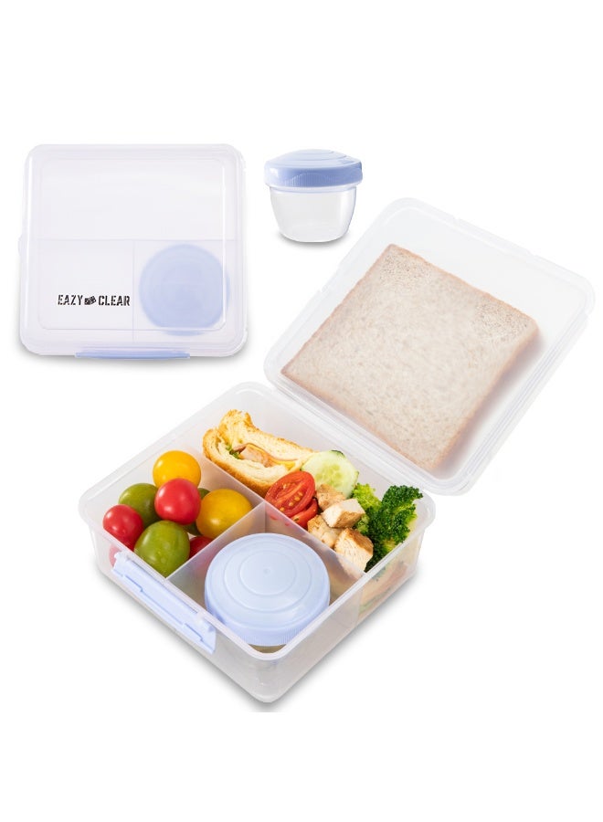 Eazy Kids All in One Lunch & Sandwich Box with Food Jar 1780ml – Leakproof 4-Compartment Lunch Box for Kids, Grey - Image 1