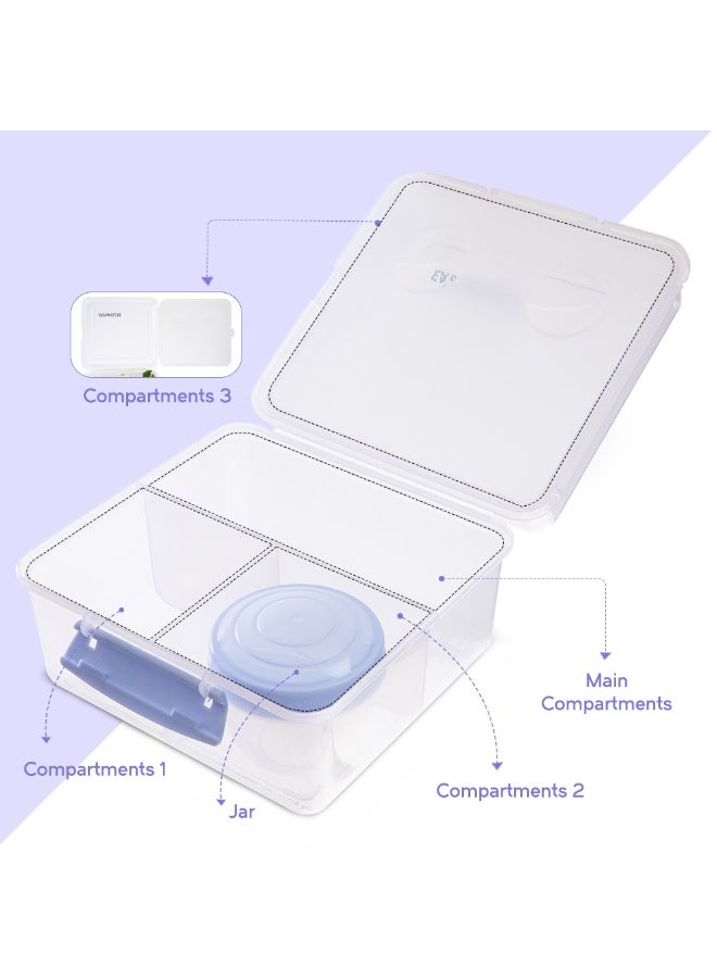 Eazy Kids All in One Lunch & Sandwich Box with Food Jar 1780ml – Leakproof 4-Compartment Lunch Box for Kids, Grey - Image 3