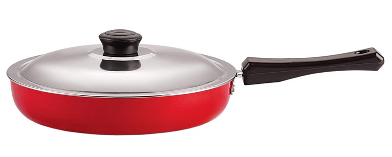 Nirlon Aluminium Non Stick Frying pan with Stainless Steel Lid-24cm, 2 Litre,