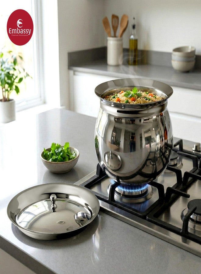 Embassy Stainless Steel French Madrasi Handi/Cooking Pot with Lid | 850 ml | Size 2 | Induction Friendly | Biryani Pot | Handi for Cooking Biryani, Curries, Sambar, Stews - Image 2