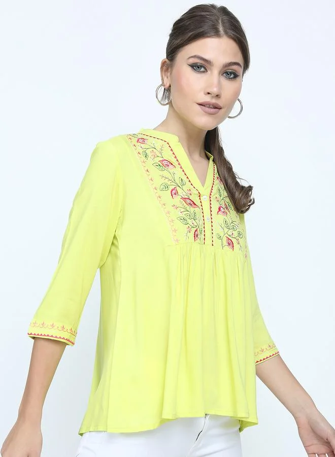 Vishudh Vishudh Women Yellow Embroidered Floral Top