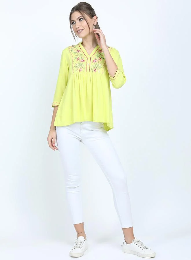 Vishudh Vishudh Women Yellow Embroidered Floral Top