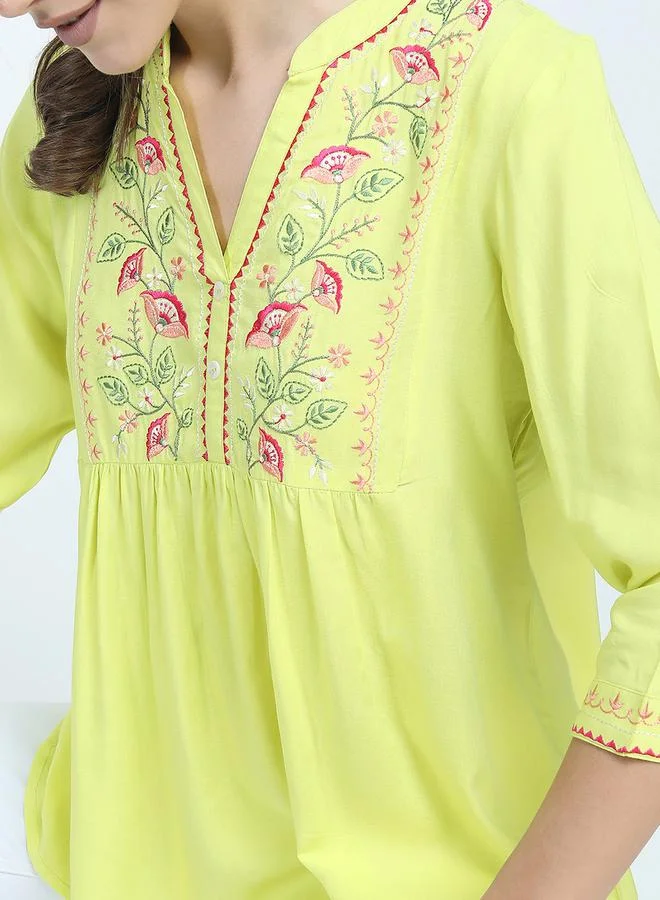 Vishudh Vishudh Women Yellow Embroidered Floral Top
