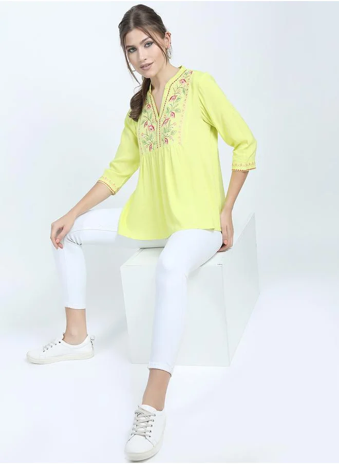 Vishudh Women Yellow Embroidered Floral Top by Styli