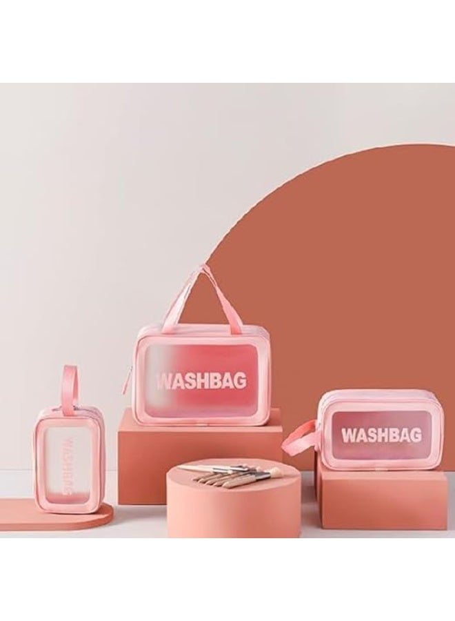 Clear Toiletry Bags, Waterproof Travel Washbags with Zipper, 3-Pack Set in Different Sizes (Pink, 3 Pack) - Image 2