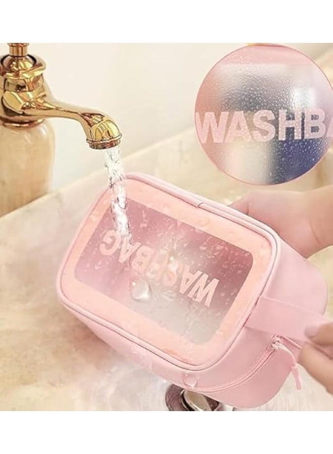 Clear Toiletry Bags, Waterproof Travel Washbags with Zipper, 3-Pack Set in Different Sizes (Pink, 3 Pack) - Image 5