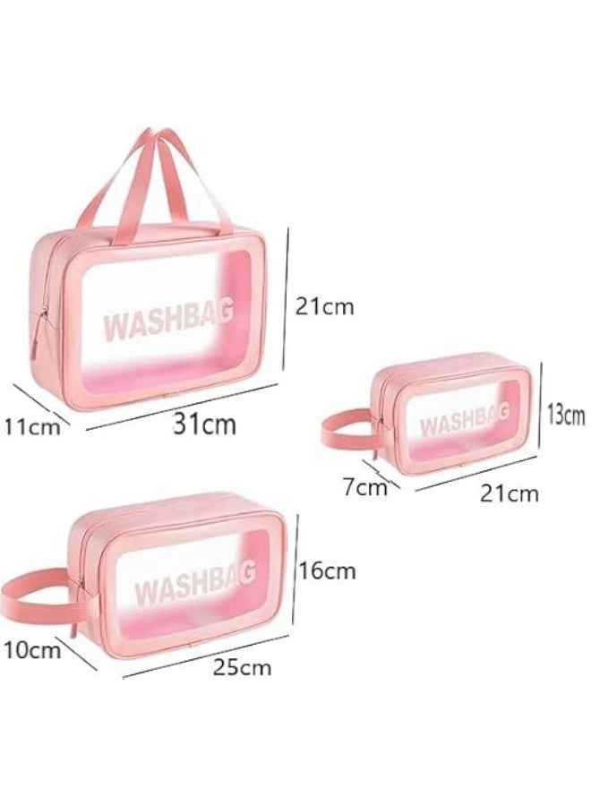 Clear Toiletry Bags, Waterproof Travel Washbags with Zipper, 3-Pack Set in Different Sizes (Pink, 3 Pack) - Image 3