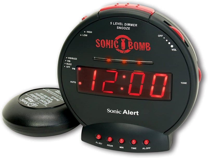 Sonic Alert Sonic Bomb Dual Extra Loud Alarm Clock with Bed Shaker, Black | Sonic Alert Vibrating, Heavy Sleepers, Battery Backup | Wake with a Shake - Image 1