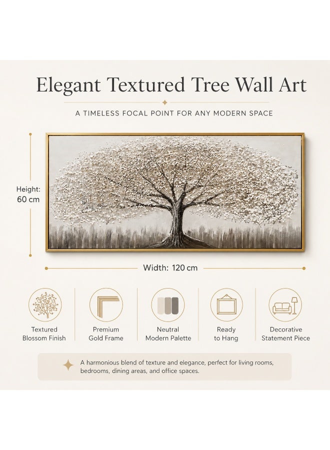Large Tree Wall Art 120x60cm, Luxury 3D Textured Wall Decor with Gold Frame, Modern Landscape Painting for Living Room, Office, Hotel &  Villa - Image 4