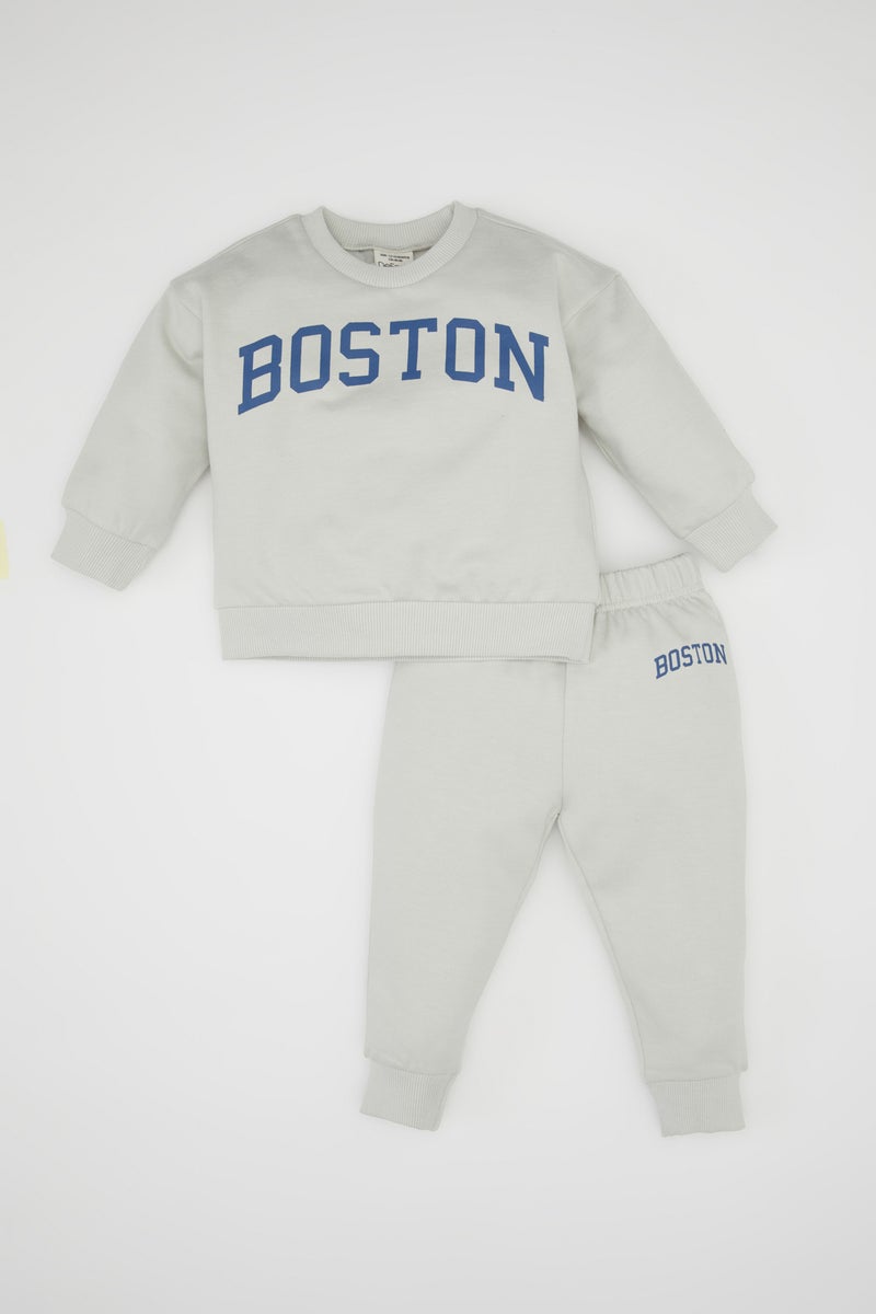DeFacto Baby Boy Printed Crew Neck Sweatshirt Sweatpants 2 Piece Set  - Image 1