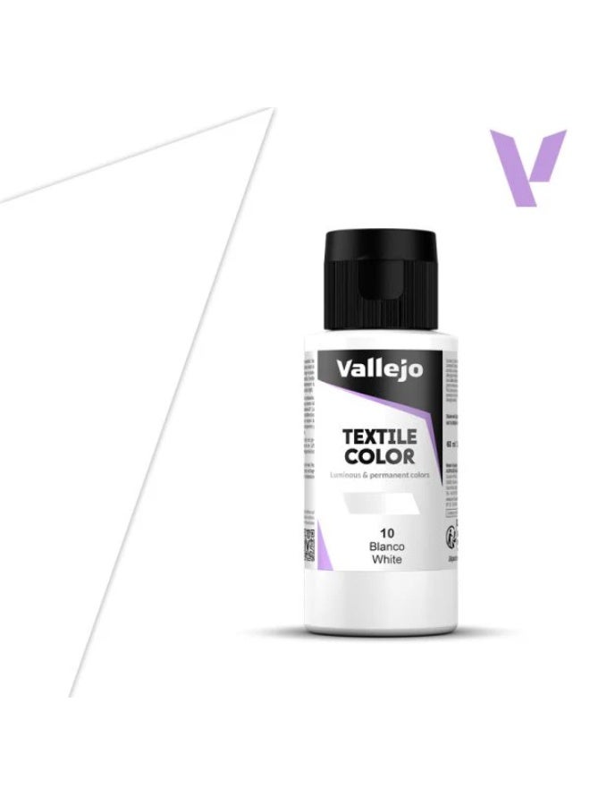 فاليجو طلاء أقمشة أبيض 10 – زجاجة 60 مل، لمسة نهائية ناعمة غير لامعة قابلة للغسل