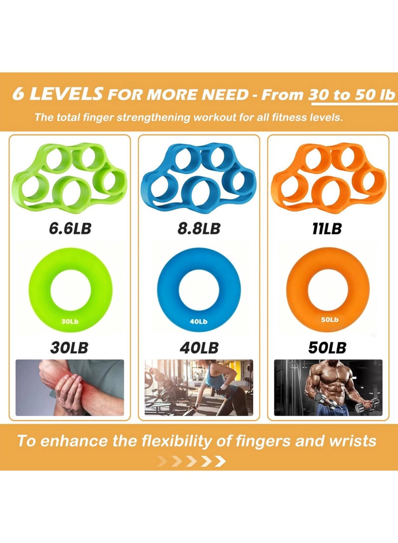 Bincoo 6-Piece Hand Grip Strength Trainer, Stress Relief for Adults and Kids, Finger Exerciser, Wrist Rehab Therapy Hand Grip Equipment Ball Squishy Finger Resistance Exercise Squeezer, Relieve Wrist Pain, Carpal Tunnel, Arthritis, Guitarists & More - Image 2