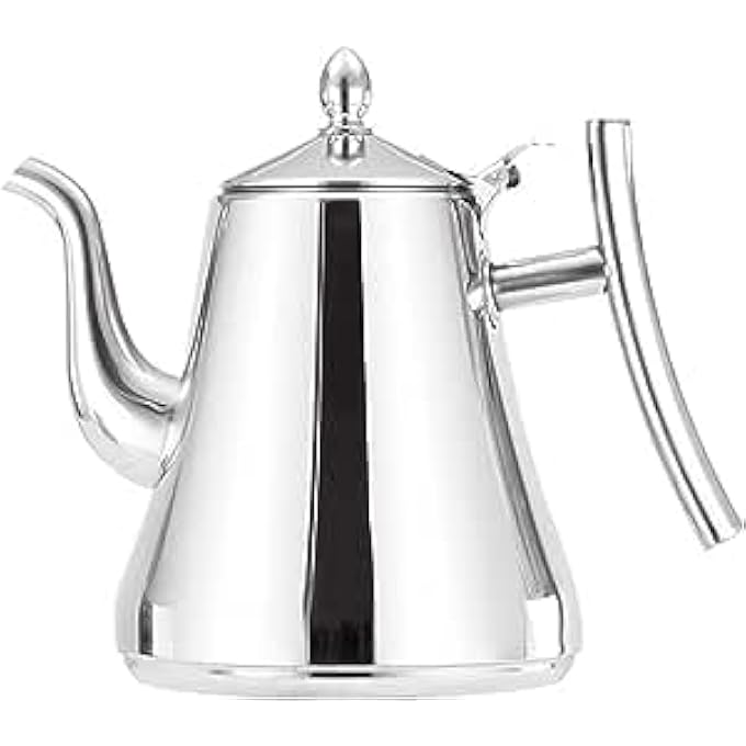 MISBAH Stainless Steel Tea Kettle Thickened Tea Kettle Coffee Pot Family Kitchen Tea Kettle With Channel Long Mouth 15L Cold Tea Pot Silver - Image 2