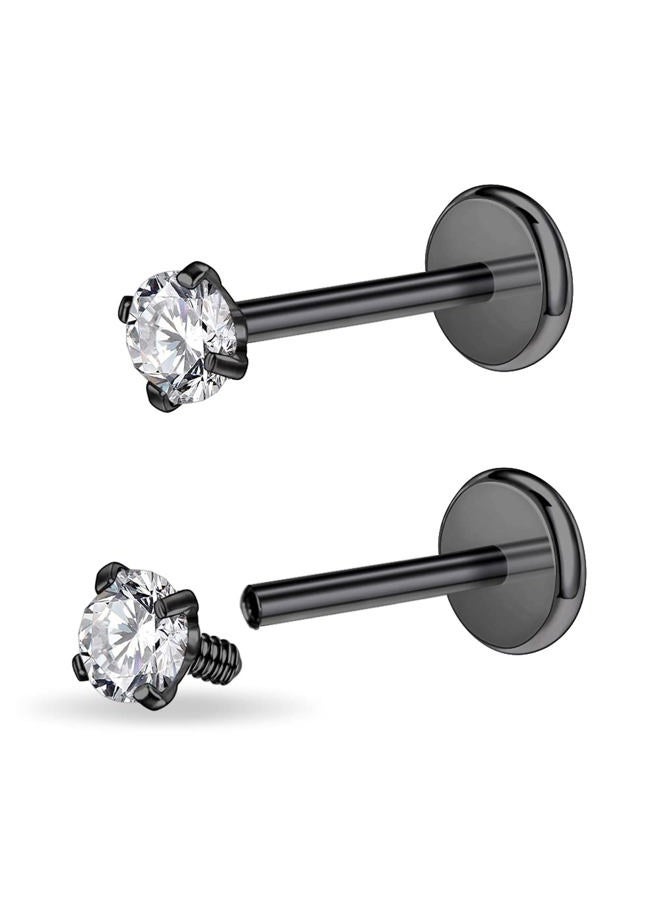 PunkTracker 16g/18g Surgical Steel Internal Thread CZ Stud Piercing Jewelry for Tragus/Nose/Helix/Conch/Medusa/Lip/Labret - Helix Tragus Cartilage Earring for Women Men 2PCS - Image 1