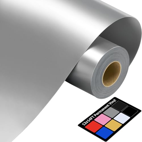 Sooez 12 x 14FT Silver Vinyl  Glossy Sliver Permanent Vinyl with PET Backing Easier Weed Never Residue Permanent Adhesive for Cutting Machine Party Decoration Car Decal Signs Scrapbooking