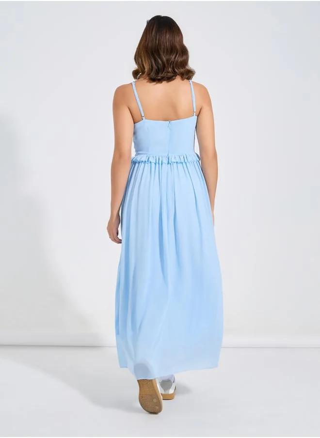 Styli Strappy Maxi Dress with Ruffle Detail