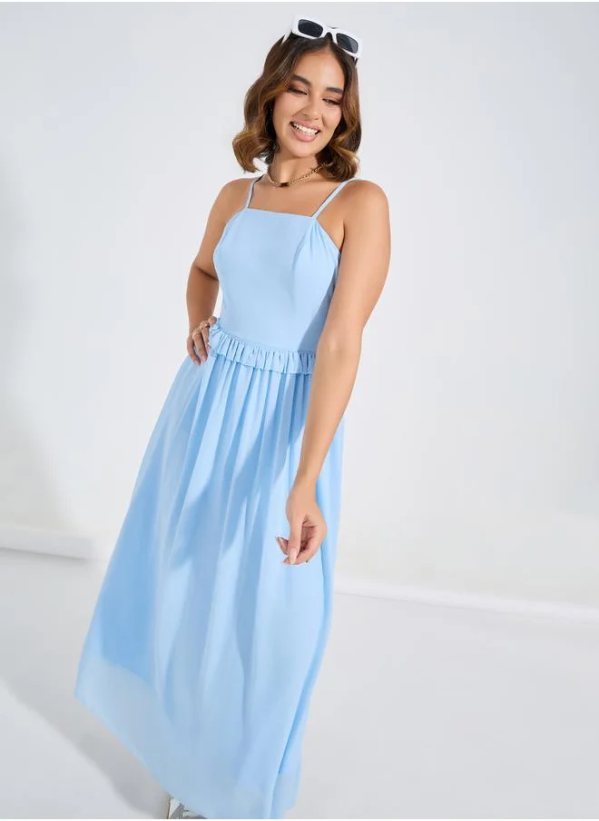 Styli Strappy Maxi Dress with Ruffle Detail