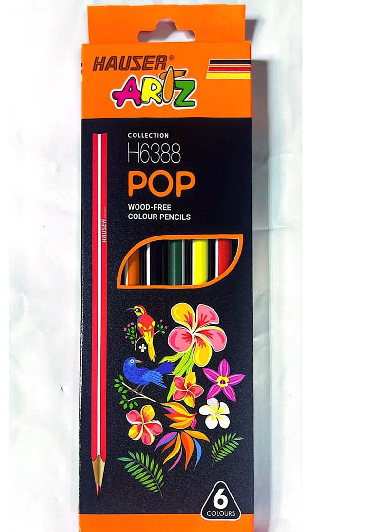 HAUSER 6-Pieces Pop Wood Free Color Pencils Set