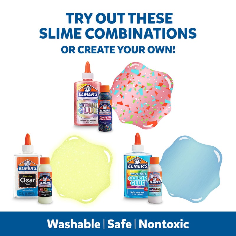 Elmer's Collection Slime Kit | Supplies Include Glow In The Dark Magical Liquid Slime Activator Metallic Magical Liquid Confetti Translucent Glue Metallic Glue Clear 6 Count - Image 2