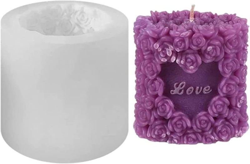 Skytail Rose Pillar Candle Mould 3D Rose Flower Love Candle Molds for Candle Making Wax melts Aromatherapy Valentines Day Couple Gifts Clay Craft Soap Resin Casting Home Decoration Rose Plaster Home Decor Candles