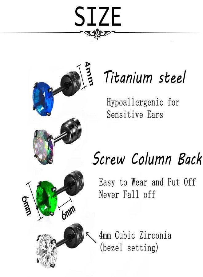 SIISPRI 4 Pairs Titanium Screw Back Surgical Stainless Steel Stud Earrings for Women Men 20G. Rainbow 5A Cubic Zirconia Studs Double Side Earrings Piercing Sleeper Studs Jewelry 6mm (4 Pairs CZ-6mm(C)) - Image 2