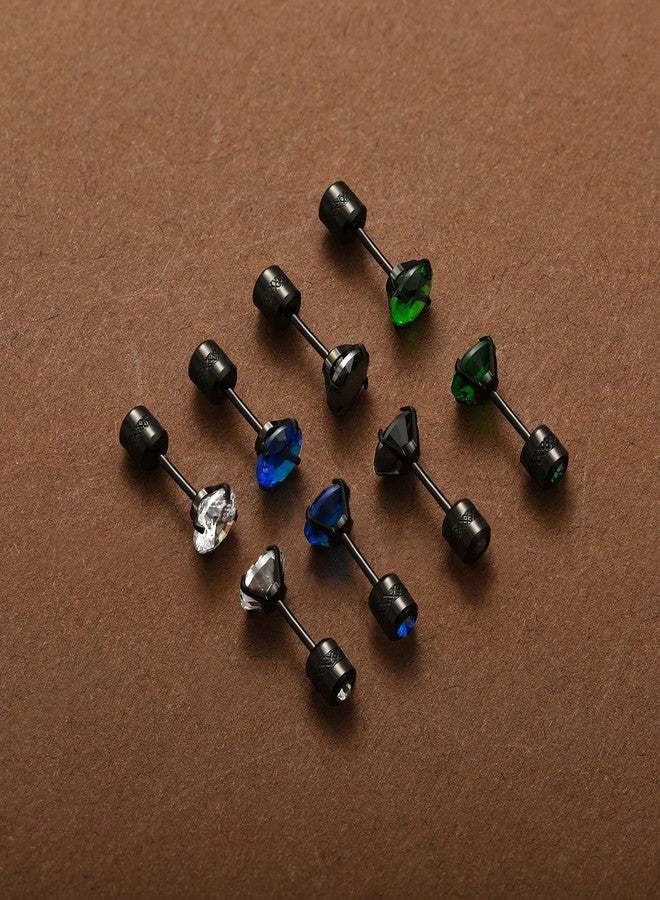 SIISPRI 4 Pairs Titanium Screw Back Surgical Stainless Steel Stud Earrings for Women Men 20G. Rainbow 5A Cubic Zirconia Studs Double Side Earrings Piercing Sleeper Studs Jewelry 6mm (4 Pairs CZ-6mm(C)) - Image 4