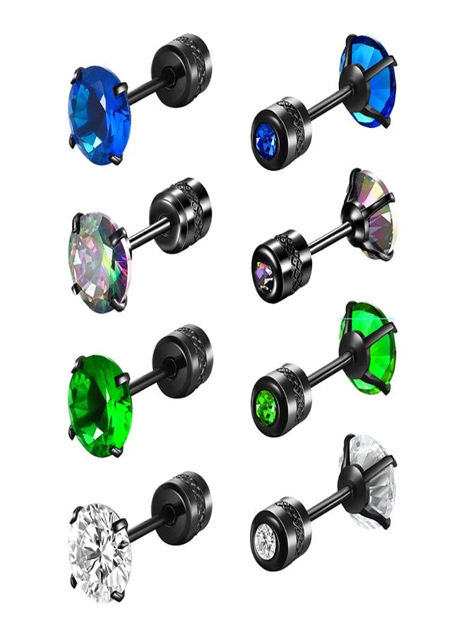 SIISPRI 4 Pairs Titanium Screw Back Surgical Stainless Steel Stud Earrings for Women Men 20G. Rainbow 5A Cubic Zirconia Studs Double Side Earrings Piercing Sleeper Studs Jewelry 6mm (4 Pairs CZ-6mm(C)) - Image 1