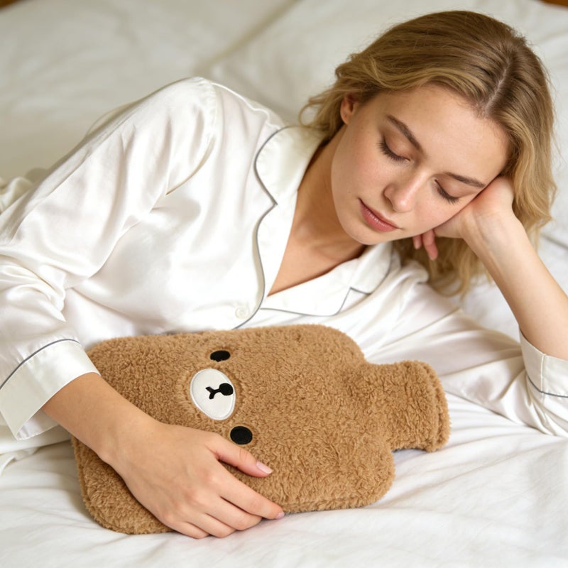 samply Hot Water Bottle with Cute Fleece Cover, Hot Water Bag for Hot and Cold Compress, Hand Feet Warmer, Neck and Shoulder Pain Relief, Brown Bear - Image 4