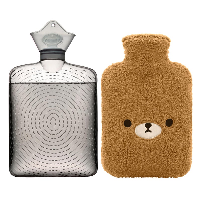 samply Hot Water Bottle with Cute Fleece Cover, Hot Water Bag for Hot and Cold Compress, Hand Feet Warmer, Neck and Shoulder Pain Relief, Brown Bear - Image 1