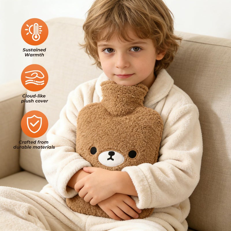 samply Hot Water Bottle with Cute Fleece Cover, Hot Water Bag for Hot and Cold Compress, Hand Feet Warmer, Neck and Shoulder Pain Relief, Brown Bear - Image 3