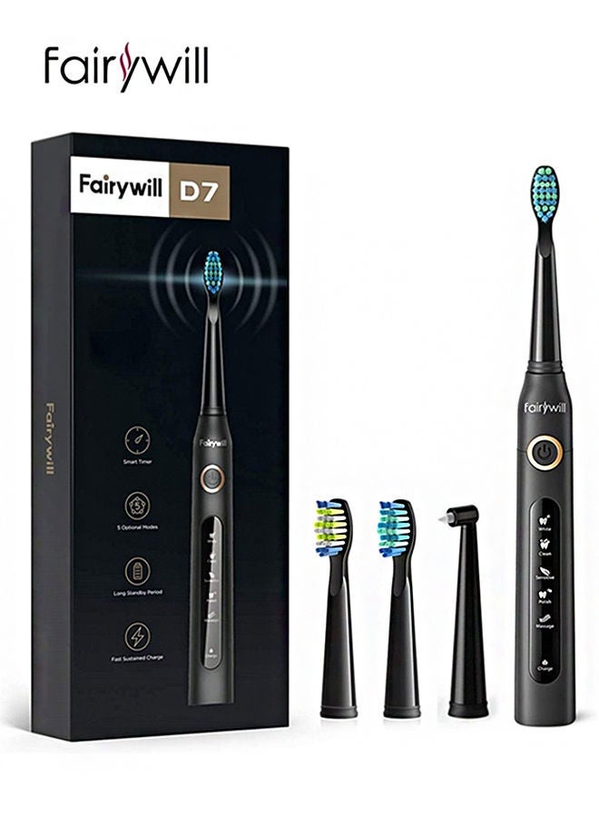 Fairywill Electric Toothbrush for Adults , 5 Modes Powerful Cleaning Whitening 40,000 VPM Sonic Toothbrush , Rechargeable 4 Hours for 30 Days Usage , 2 Minutes Timer Waterproof IPX7 Black - Image 1