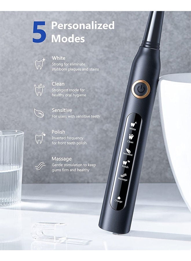 Fairywill Electric Toothbrush for Adults , 5 Modes Powerful Cleaning Whitening 40,000 VPM Sonic Toothbrush , Rechargeable 4 Hours for 30 Days Usage , 2 Minutes Timer Waterproof IPX7 Black - Image 2