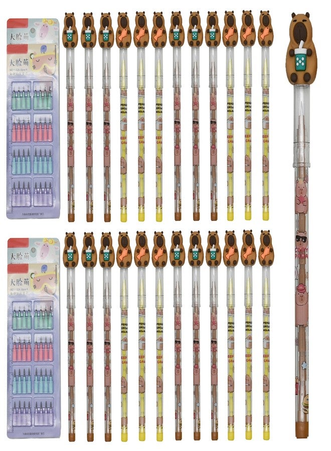 Maydahui 24 PCS Capybara Stackable Pencil Non Sharpening HB Pencils Novelty Stacking Multipoint Pencil Pop Up Pencils With 128 PCS Nibs for School Party Office - Image 1
