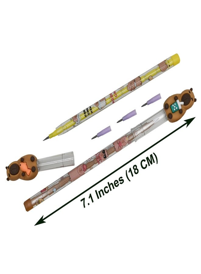 Maydahui 24 PCS Capybara Stackable Pencil Non Sharpening HB Pencils Novelty Stacking Multipoint Pencil Pop Up Pencils With 128 PCS Nibs for School Party Office - Image 2