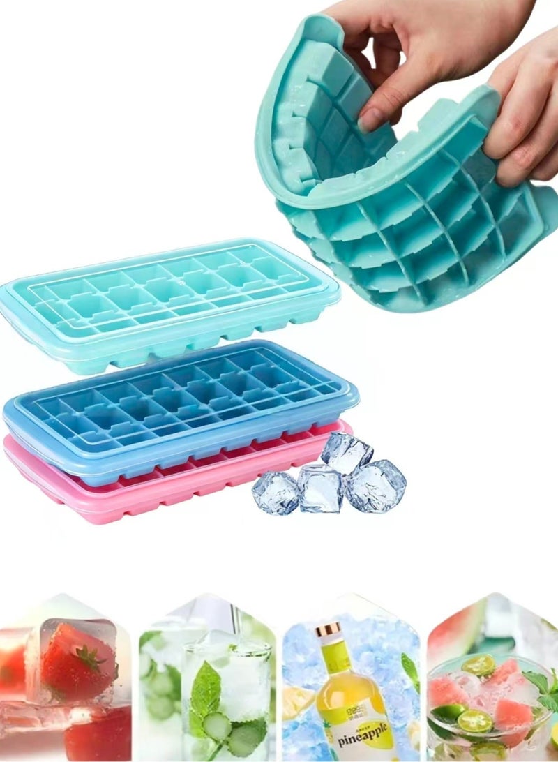 Baraka Reusable 36-Compartment Square Ice Cube Tray, Silicone Ice Cube Mold, Stackable, Leak-Proof Lid, For Making Ice Cubes, Suitable For Freezing Drinks. Available In Green, Pink, And Blue Sets. - Image 1