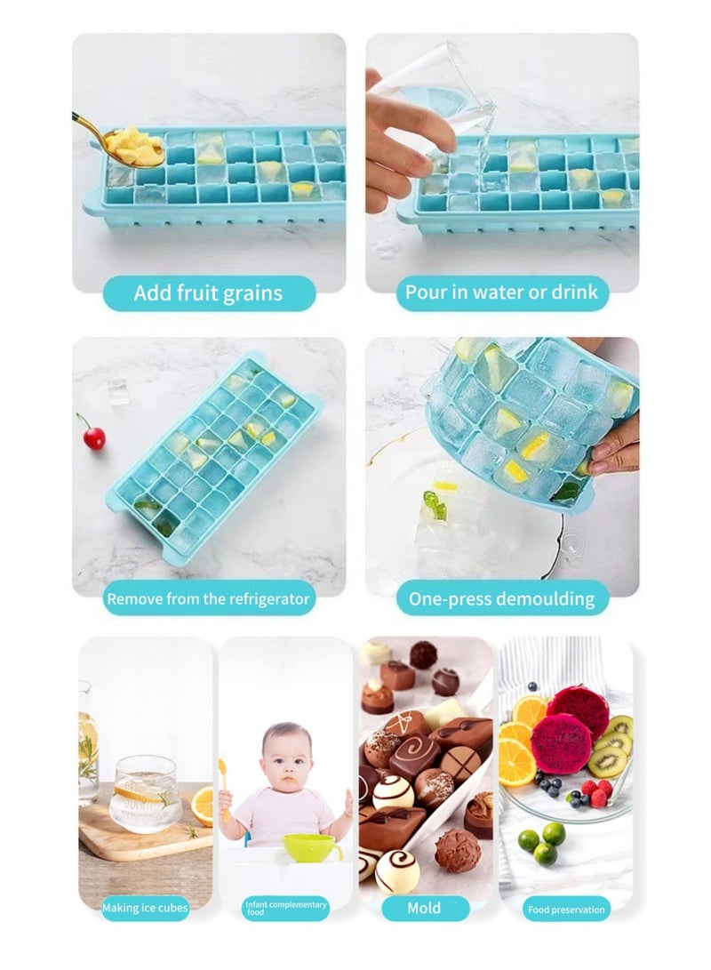 Baraka Reusable 36-Compartment Square Ice Cube Tray, Silicone Ice Cube Mold, Stackable, Leak-Proof Lid, For Making Ice Cubes, Suitable For Freezing Drinks. Available In Green, Pink, And Blue Sets. - Image 2